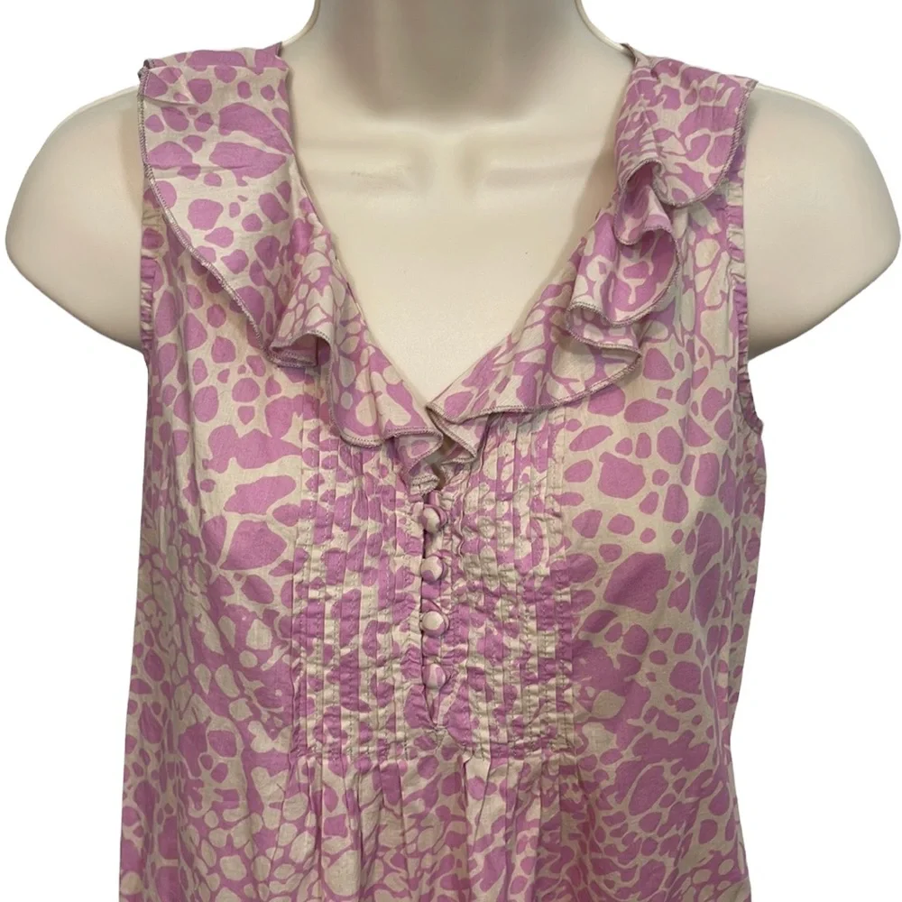 LOFT Pink & Cream Printed Ruffle Tank Top - Picture 2 of 3